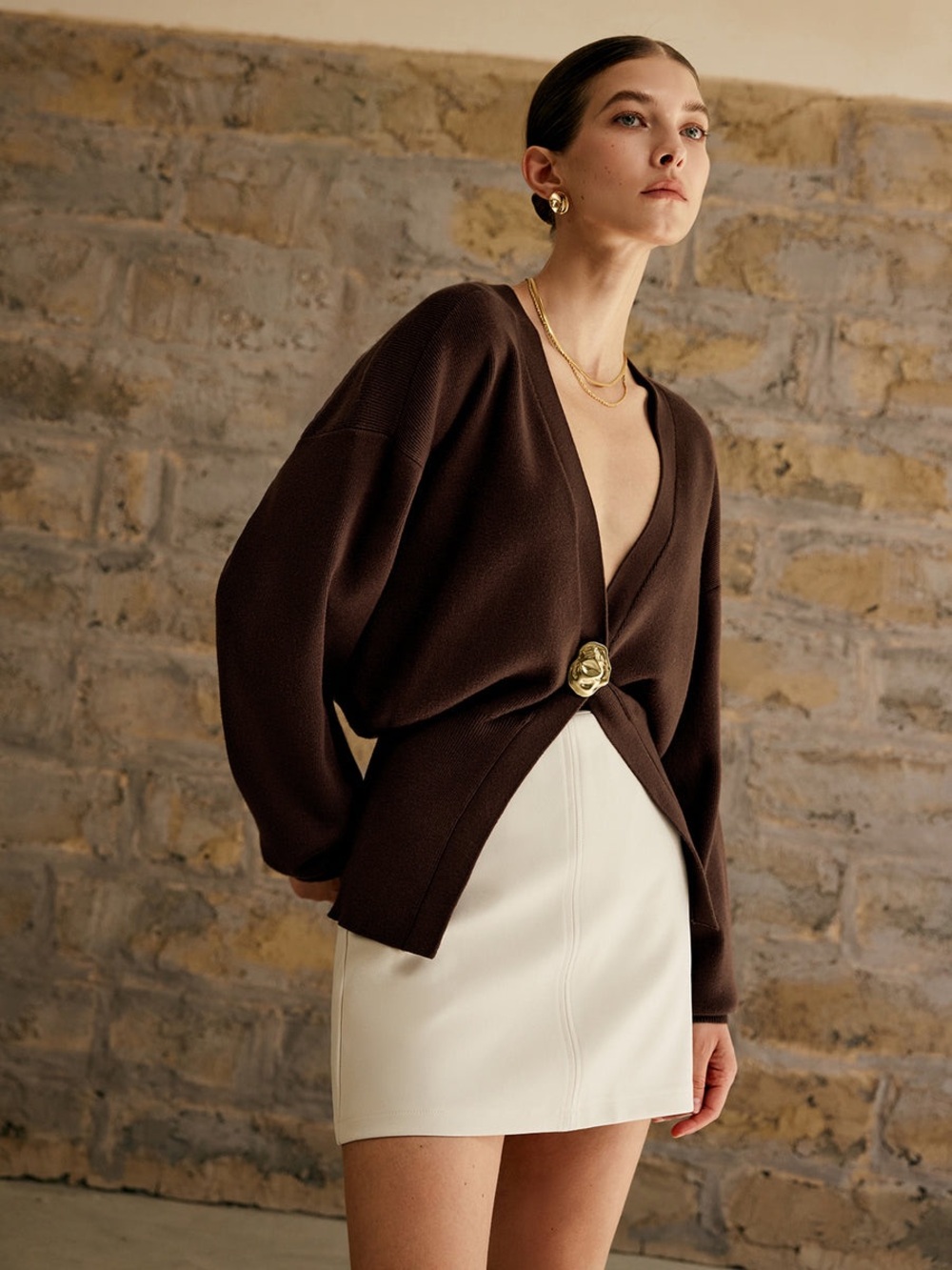 Commense • Golden button brown cardigan sweater